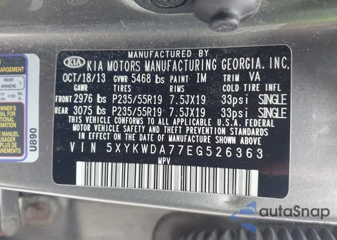 2014 Kia Sorento Limited V6 из США, поврежденный, VIN 5XYKWDA77EG526363